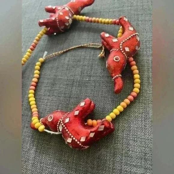 Red Elephant Jewelled Hanging Art Beaded  Wall Home Decor Bohemian Children Kids - Picture 4 of 8